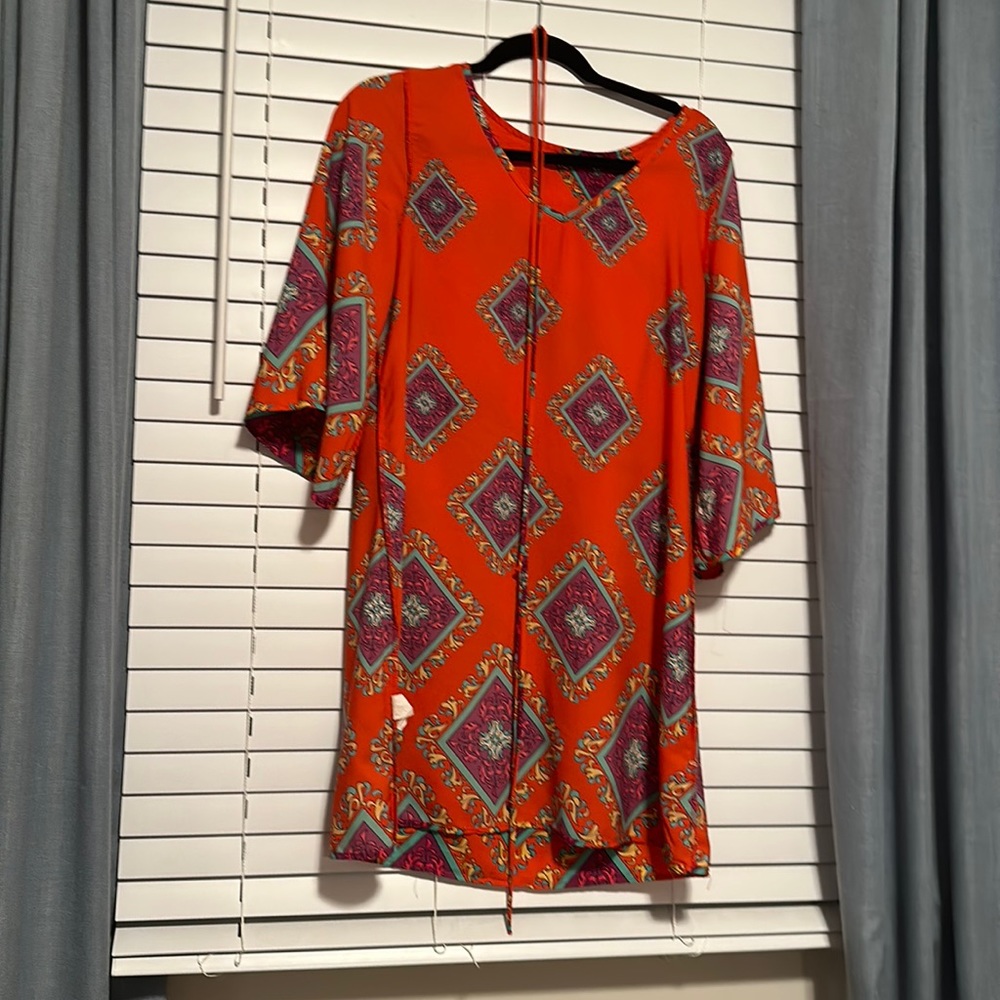 Red purple and yellow wedding guest cocktail dress